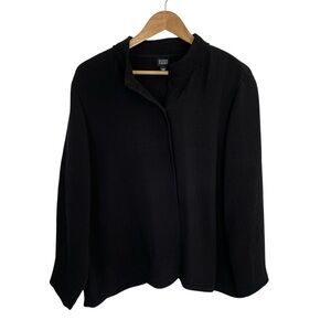 Eileen Fisher Black Rayon Silk Blend Textured Jacket With Snaps Size Large